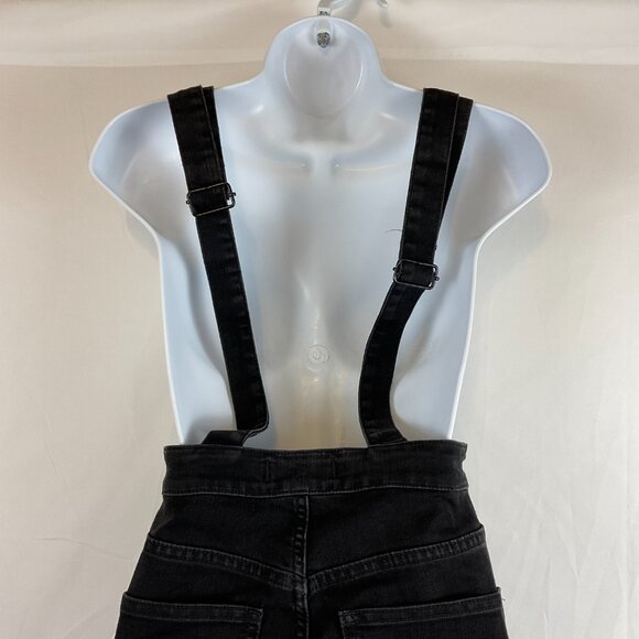 Madewell Skinny Overalls Denim XS Black Lunar Wash Chewed Hem Pockets - Picture 10 of 15